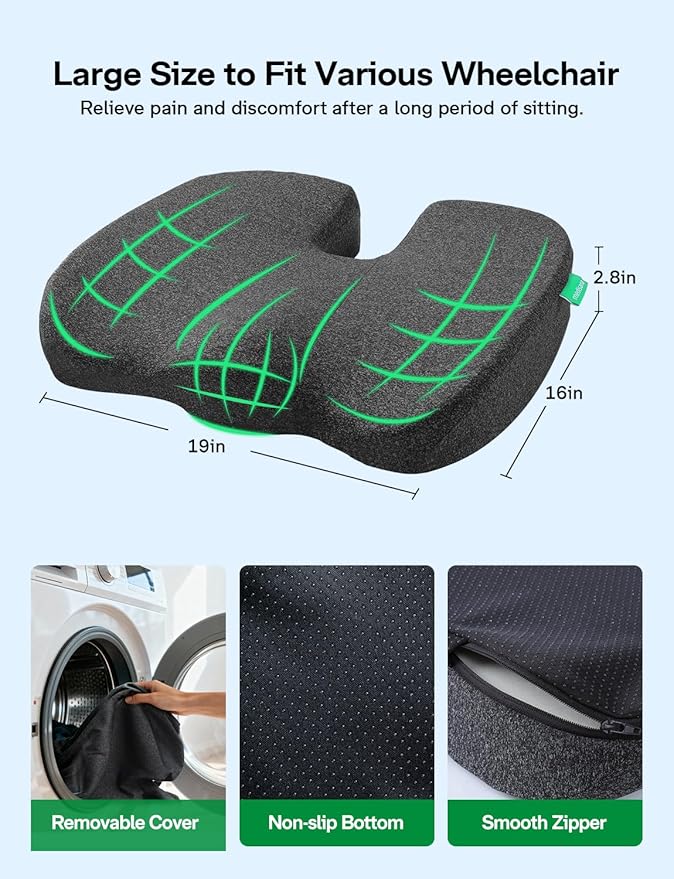 Medisana Gel Wheelchair Cushions for Pain Relief，GC 150B Seat Cushion for Tailbone, Sciatica, Back & Hip Support, Ergonomic Office Chair Cushion for Office, Car Seat & Wheelchair (Black-19×16"×2.8")