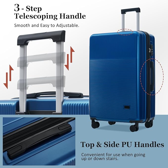 Merax Luggage Sets 5 Piece with Half-opening, Hardside 20" Carry On Suitcase Set with USB Port,Lightweight Travel 24" 28" Luggage with Bags TSA Locks Double Spinner Wheels,Blue