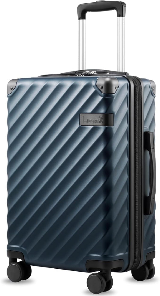 LUGGEX Carry On Luggage 22x14x9 Airline Approved, KVC Expandable Polycarbonate Hard Shell Suitcase for Travelling (EX-Core, Navy, 20 Inch, 40L-44L)