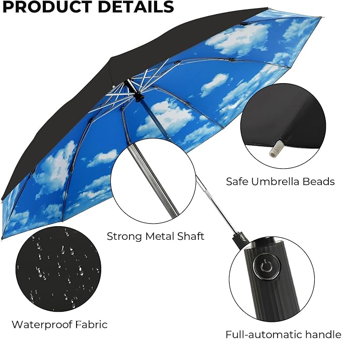 ZDSSM Compact Inverted Travel Umbrella, Automatic Open Close, 9-Rib 46 Inch Windproof Umbrella, Waterproof UPF 50+, Portable Umbrellas for Men, Women, Travel, and Daily Use