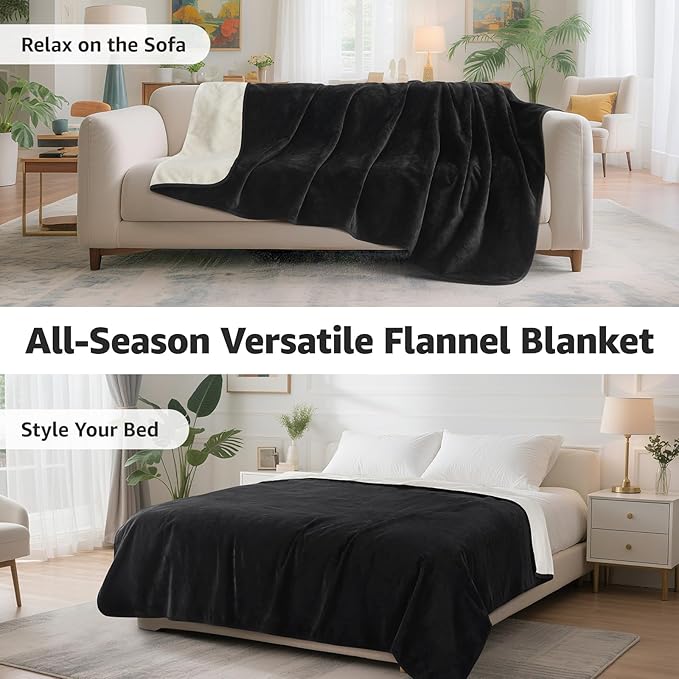 LOOBANI Waterproof Dog Blanket for Bed: Liquid Pee Proof Pet Blankets for Medium Large Dogs Washable, 80" x 90", Black & Beige