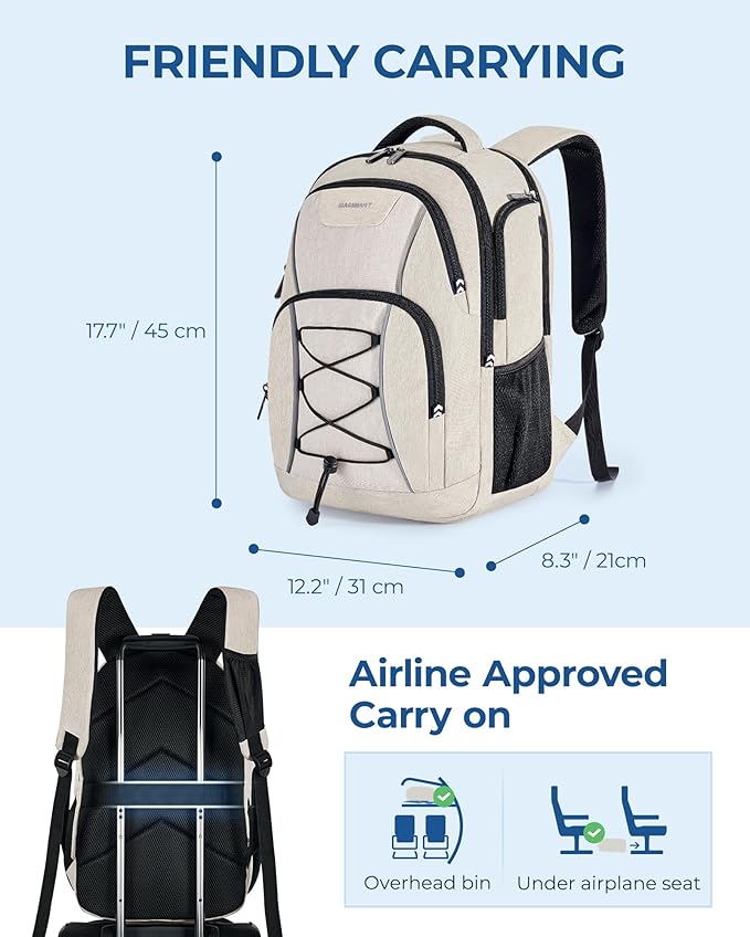 BAGSMART Unisex Laptop Backpack, 15.6-inch Anti-Theft, Water Resistant, with USB Charger Hole, Beige