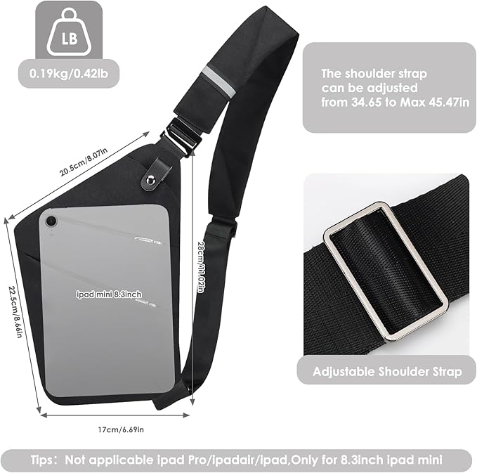 Anti Theft Crossbody Bags for Women Men Travel Sling Bag with Personal Pocket Theft Resistant Sling Backpack Shoulder Bag for Sports Hiking Traveling Running, Black