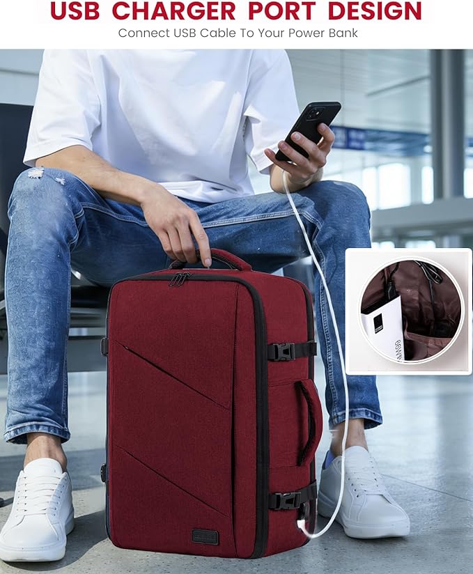 LOVEVOOK Travel Carry on Backpack, Large 40L Personal Item Travel Bag for Men & Women Flight Approved with 3 Packing Cubes, Suitcase Water Resistant Luggage Daypack Business Weekender Bag,Wine Red
