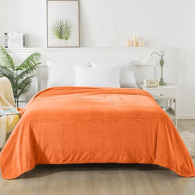 HOZY Soft Twin Size Blanket for All Season Lightweight Thermal Fleece Summer Autumn Fall Winter Spring Blankets for Twin/Twin XL Extra Long Bed Couch Sofa,66x90 Inches,Orange