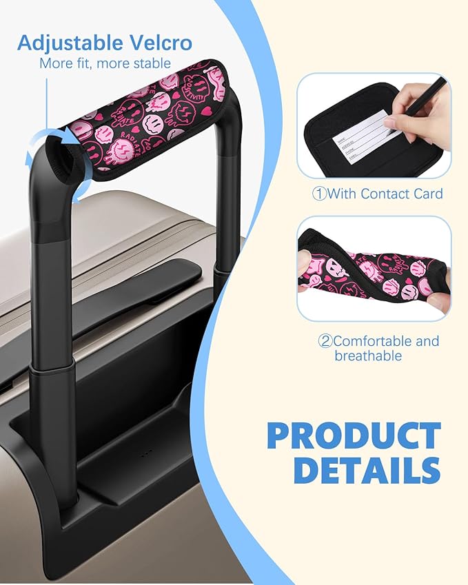 Slohif Luggage Handle Wrap 3Pcs Suitcase Identifier - Bag Strap Cover For Bogg Travel Accessories Easy Identification Bright Marker Sleeve Grips Comfort Neoprene Concealed Tag For Airport Pink Smile