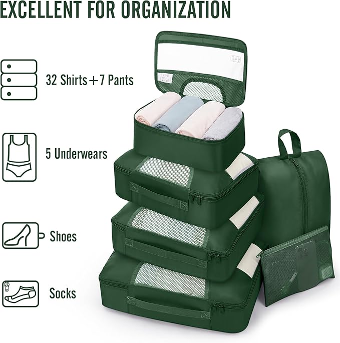 Veken 8 Set Packing Cubes for Travel Essentials, Suitcase Organizer Bags in 4 Sizes, Carry-On Luggage Accessories with Large Laundry & Hanging Toiletry Bag, Must-Have for Airplane, Road Trip & Camping