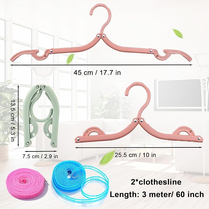 24PCS Travel Hangers,Portable Folding Clothes Hangers,Clothes Hangers with Clotheslines,Foldable Clothes Drying Rack for Travel,Plastic Foldable Non Slip Clothing Hangers