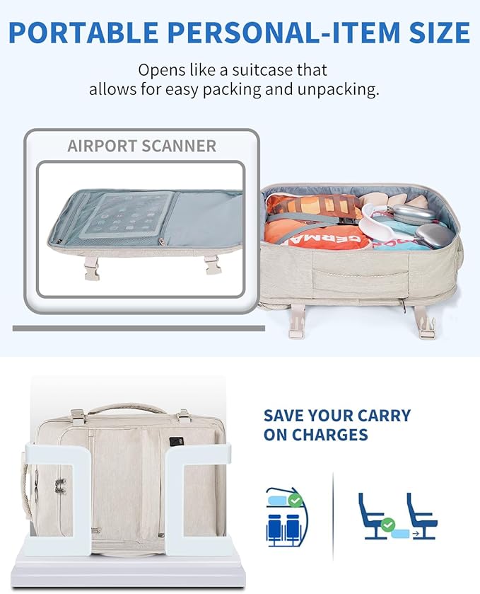 WANDF Travel Backpack For Spirit Airlines Personal Item Bag 18x14x8 with Wet Pocket, 17 Inch Laptop Backpack for Men Women（White）