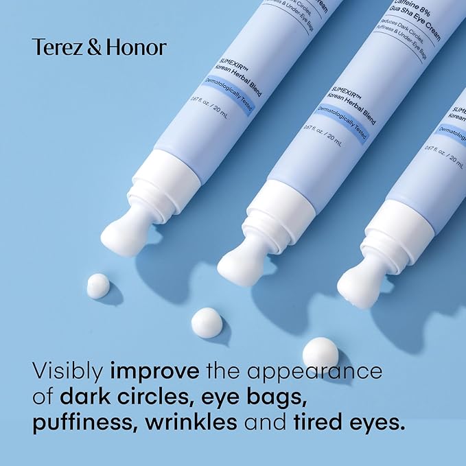 TEREZ & HONOR Under Eye Patches for Dark Circles with 8% Caffeine Eye Cream - Eye Care 2 Step Kit, Dermatologist Tested Korean Skincare Formula, 60 Pcs + 20mL