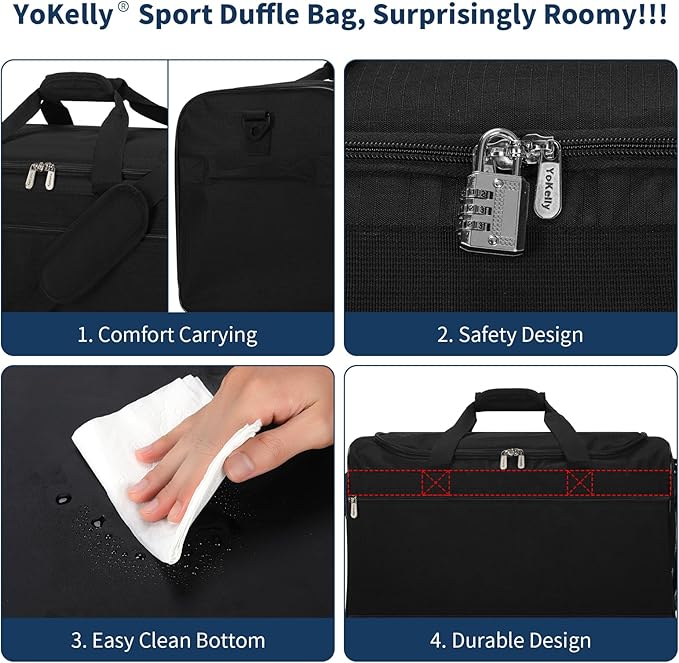 Gym Bag 20 inch Sport Duffle Bag for Men - 40L Weekender Duffel Bag for Travel - Black