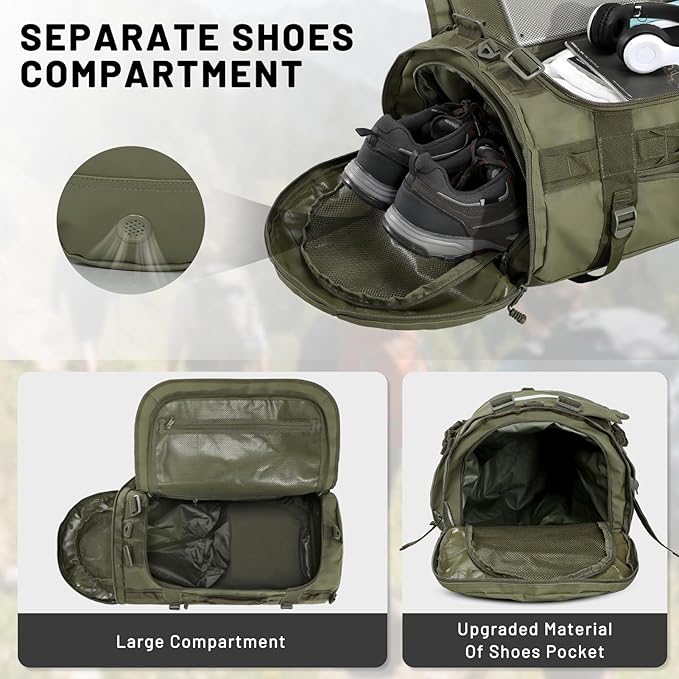 MIER Large Duffel Backpack Sports Gym Bag with Shoe Compartment, Heavy Duty and Water Resistant, Dark Green, 45L