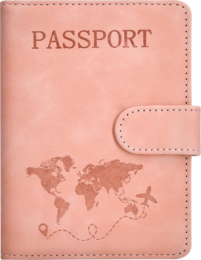 Passport Holder, Passport Cover with Credit Card Slot and Boarding Pass Slot Combo, Passport Wallet Case Book Travel Must Have, RFID Blocking Leather Travel Accessories, Pink