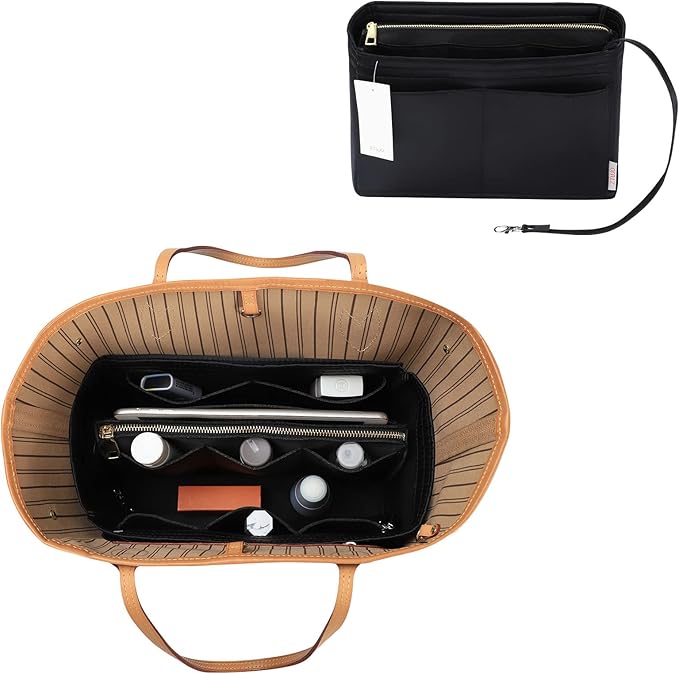 ZTUJO Purse Organizer Insert, Felt Bag Organizer with Metal Zipper, Handbag & Tote Shaper, For Speedy Neverfull Tote, 7 Sizes