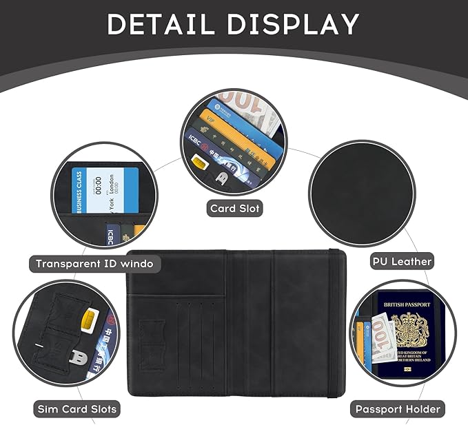 ILIYAH-Passport Cover-Passport Holder Travel Wallet-RFID Blocking Passport Case Travel Accessories Card Holder Wallet Unisex Travel Gifts (Black)