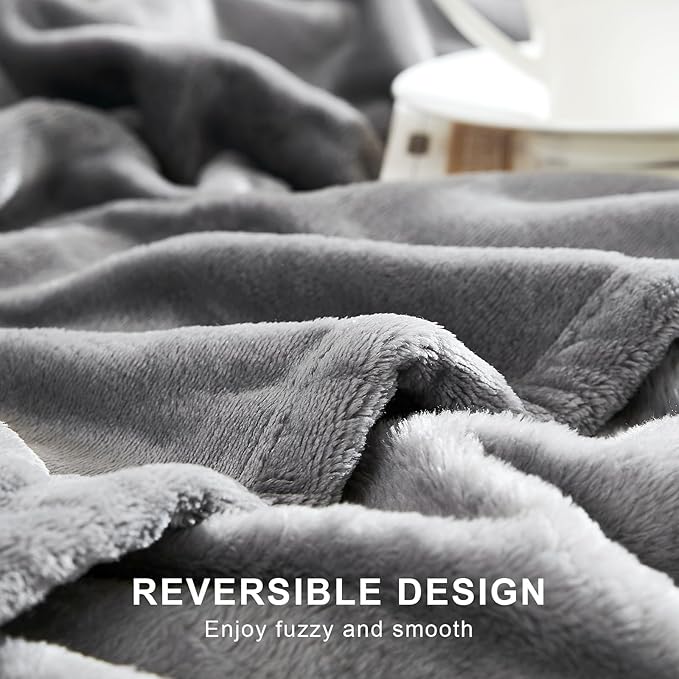 Hansleep Fleece Throw Blanket Super Soft Flannel Fuzzy Grey, Plush Cozy Blanket for All Seasons, Grey, Throw 50x60 Inches