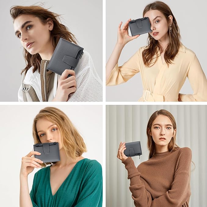 Airkit Small Wallet Women RFID Blocking Soft Leather Bifold Compact Card Holder Wallet for Women with Zipper Coin Pocket 4 ID Window