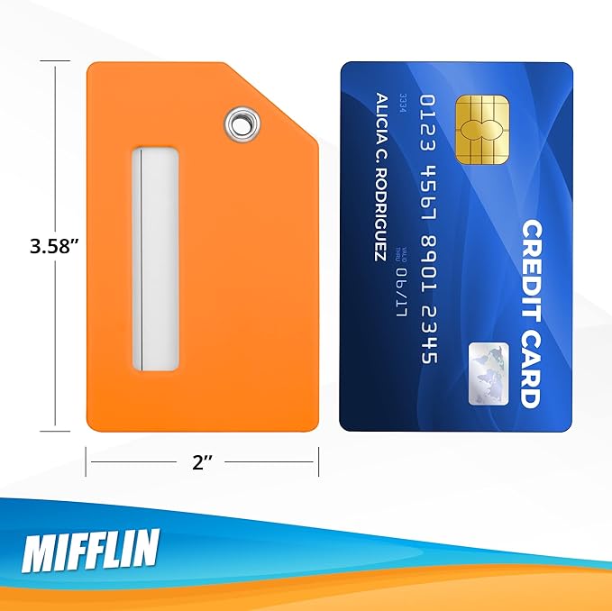 Mifflin-USA Silicone Luggage Tags (Orange, 2 Pack) with Plane Embedded Design & Name ID Card; Bright Colors to Quickly Find Your Bag