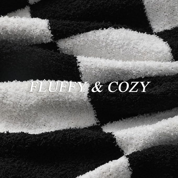 bearberry Fuzzy Checkerboard Grid Throw Blanket Soft Cozy Warm Microfiber Bed Blanket Decor for Couch Sofa Bed Travel Home (Black, 60''x80'')
