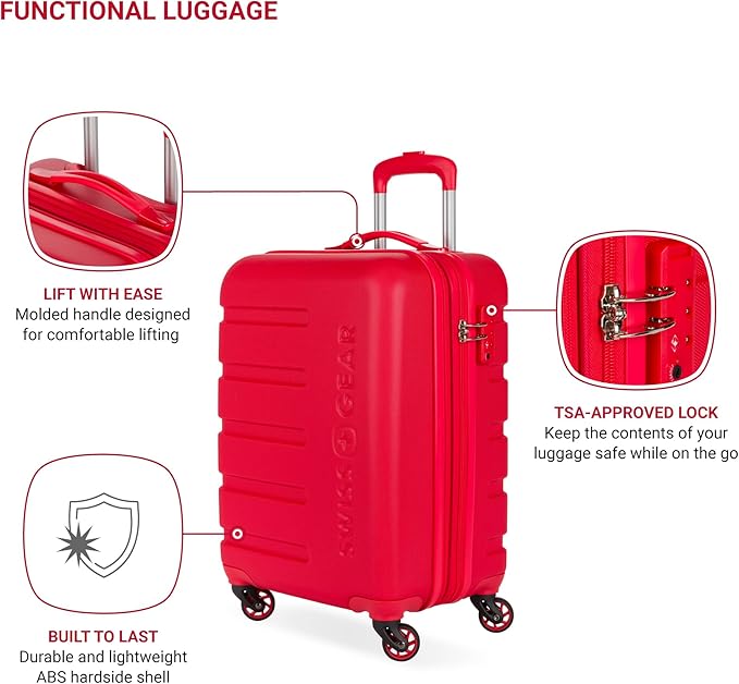 SwissGear 7366 Signature Hardside Expandable Luggage with Spinner Wheels, TSA Lock, Cup-Holder, Red, Carry-On 19-Inch