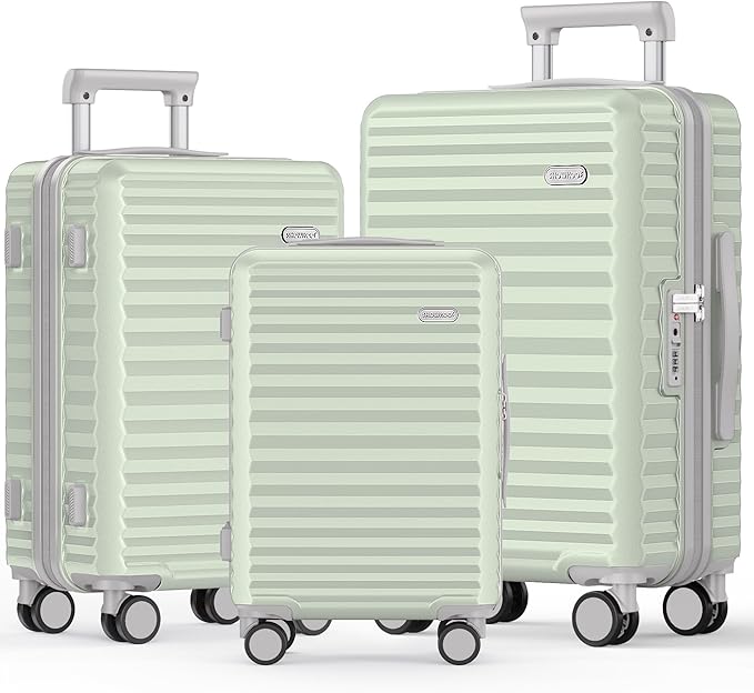 SHOWKOO Luggage Sets 3 Piece Hardside Expandable Suitcase with Double Spinner Wheels Tsa Lock Cyan (20in/24in/28in)