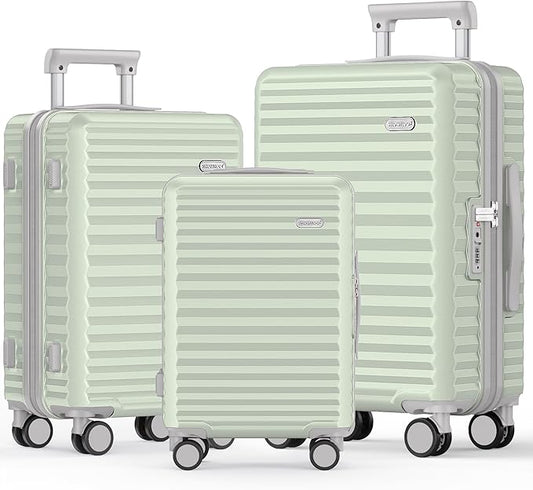 SHOWKOO Luggage Sets 3 Piece Hardside Expandable Suitcase with Double Spinner Wheels Tsa Lock Cyan (20in/24in/28in)
