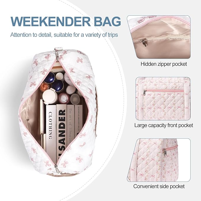 Gym Bag for Women, Cute Duffle Bag, Quilted Duffle Bag for Travel, Floral Duffle Bags, Weekend Bag with Zipper Pocket Dance Bag Organizer
