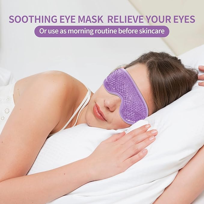 2PCS Gel Eye Mask Reusable Cold Therapy Gel Bead Eye Mask for Puffiness/Dark Circles/Eye Bags/Dry Eyes/Headaches/Migraines/Stress Relief, Cooling Compress (Purple)