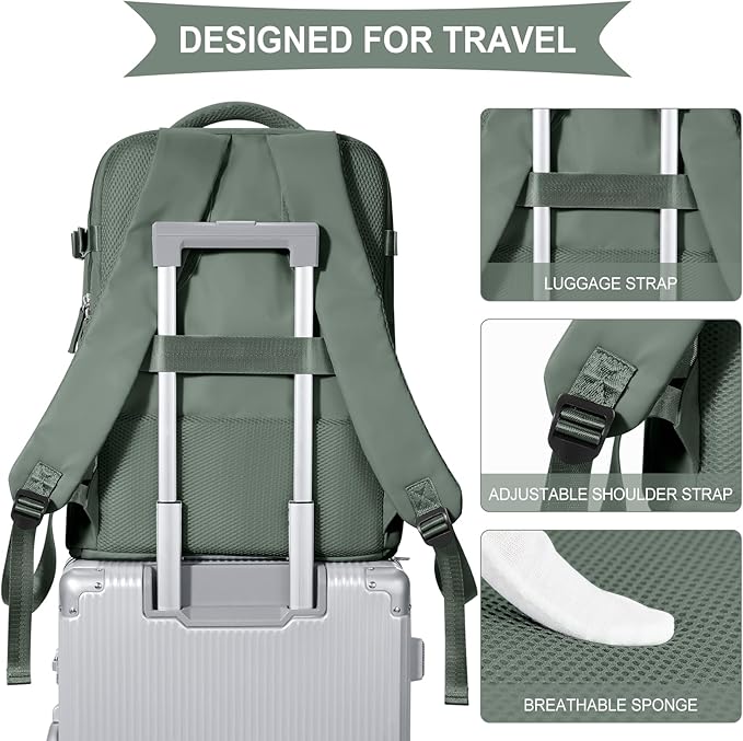 coowoz Large Travel Backpack For Women Men,Carry On Backpack Flight Approved,Hiking Backpack Waterproof Outdoor Rucksack Casual Daypack Fit 15.6 Inch Laptop Shoes Compartment,30L(Olive Green)