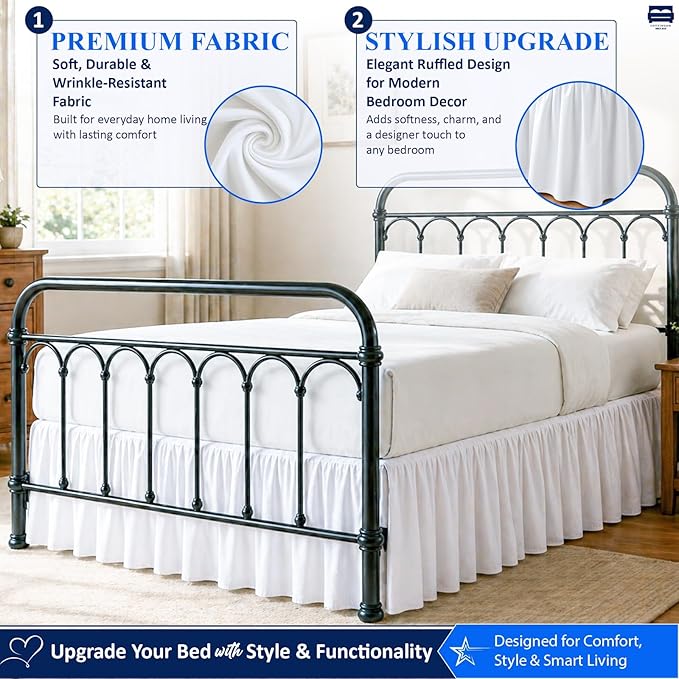 Ruffled Bed Skirt with Split Corners-Dust Ruffle - 24" Drop 100% Microfiber Soft,Sheen & Luxurious Look - Bed Skirts (White -Full)