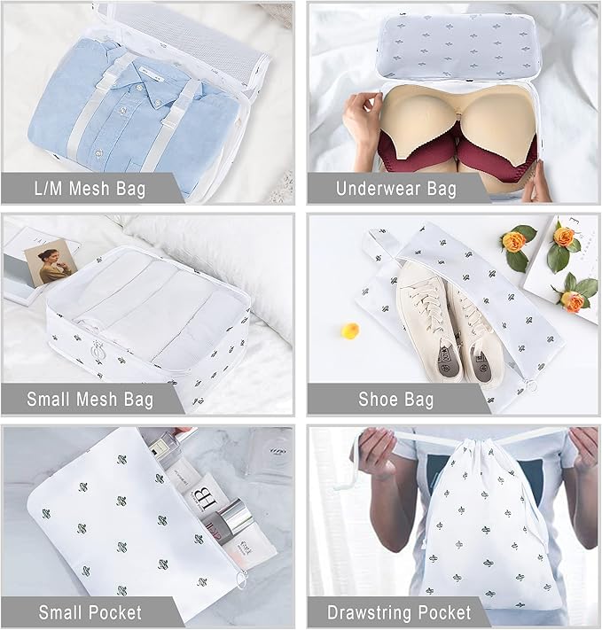 Packing Cubes, 8 Pcs Travel Packing Organizers for Suitcases, Large Capacity Travel Luggage Organizers Set includes 8 Storage Bags for Women or Men (Cactus)