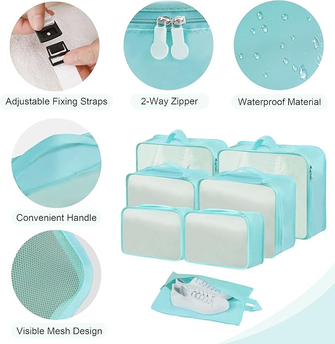 Packing Cubes 7 Pcs Travel Packing Cubes for Suitcases Large Capacity Travel Luggage Organizer Bags Carry-on Luggage (Blue)