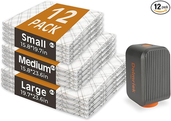 Travel Vacuum Storage Bags with USB Electric Pump, 12 Pack Compression Seal Bags for Luggage and Suitcase, Space Saver for Clothes and Clothing