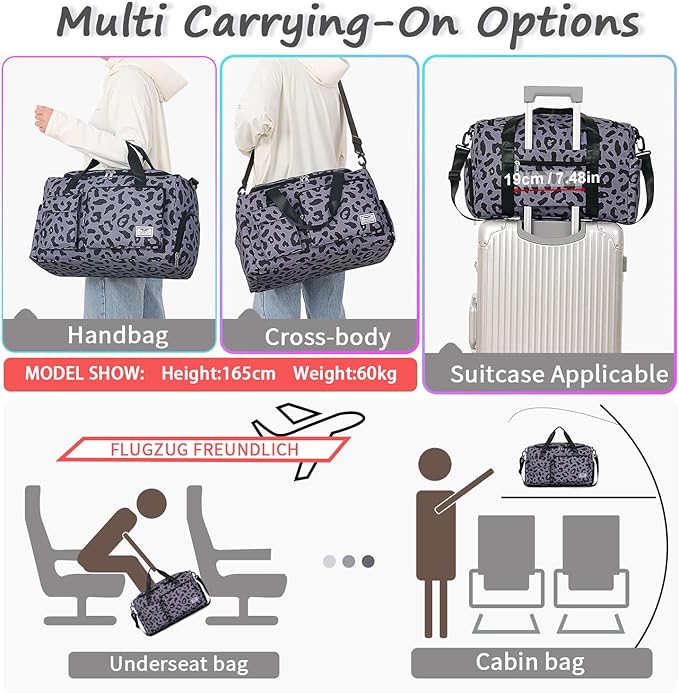 FIORETTO Women's Gym Duffle Bag with Shoes Compartment, 30L Capacity, Ideal for Travel, Gym, Sports, Duffel, Weekender