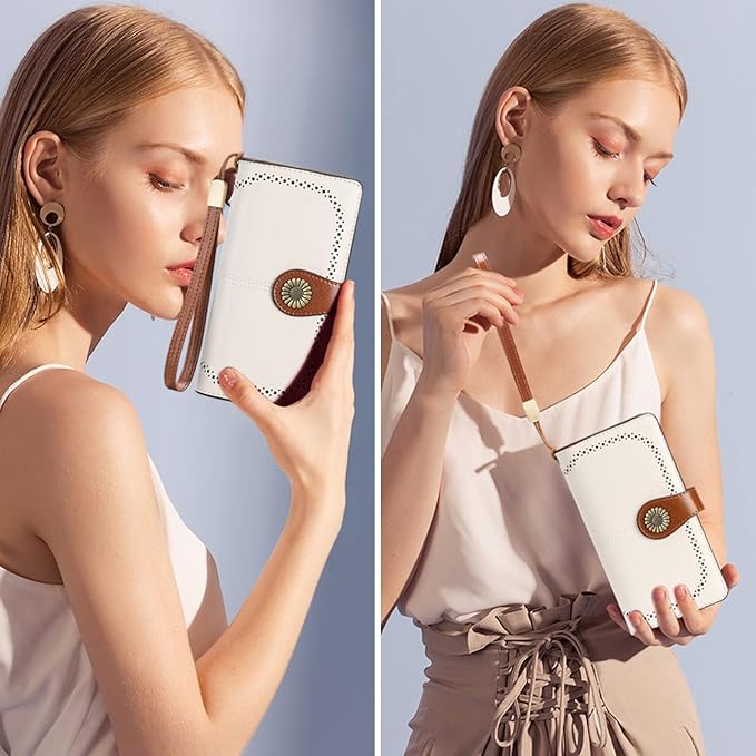 SENDEFN Wallets for Women Leather Credit Card Holder with RFID Blocking Large Capacity Wristlet | with RFID Blocking, Large Capacity, Wristlet, with RFID Blocking, Large Capacity, Wristlet