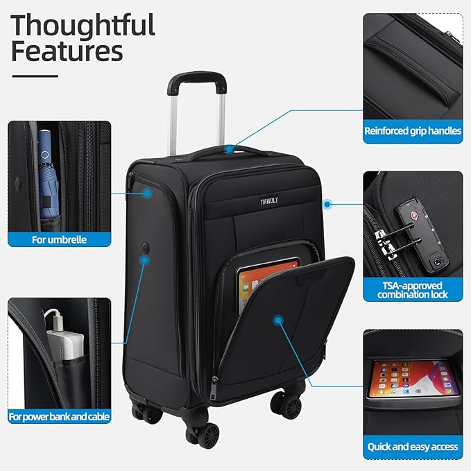 Carry on Luggage with Spinner Wheels 20-Inch,Lightweight Expandable Luggage Set Carry-on Suitcase with Wheels Women Men-Black