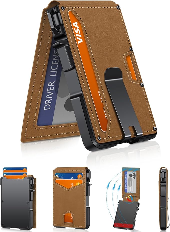 ZALVEX Wallet for Men, Mens Minimalist Wallet 9-13 Cards, Slim Compact Wallet with Money Clip & ID Window, RFID Blocking Smart Pop Up Card Wallet, Metal Aluminum Credit Card Holder Bifold Wallet