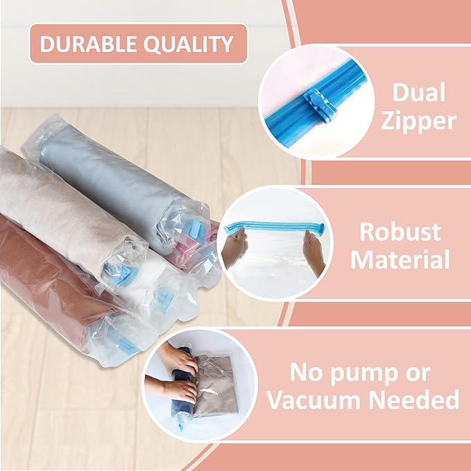 Cozy Essential Compression Bags for Travel - Travel Essentials - 20 Pack Space Saver Bags - No Vacuum Needed - Compression Packing Bags for Cruise Accessories