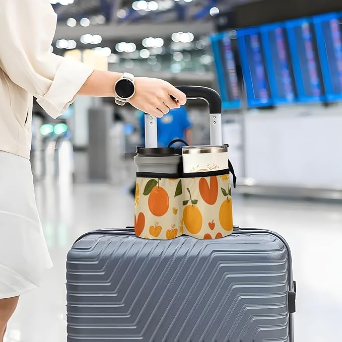 Luggage Cup Holder for Suitcases Free Hands Travel Cup Holder Portable Suitcase Cup Drink Holder Luggage Cup Caddy Bag Carrier Cute Orange and Hearts