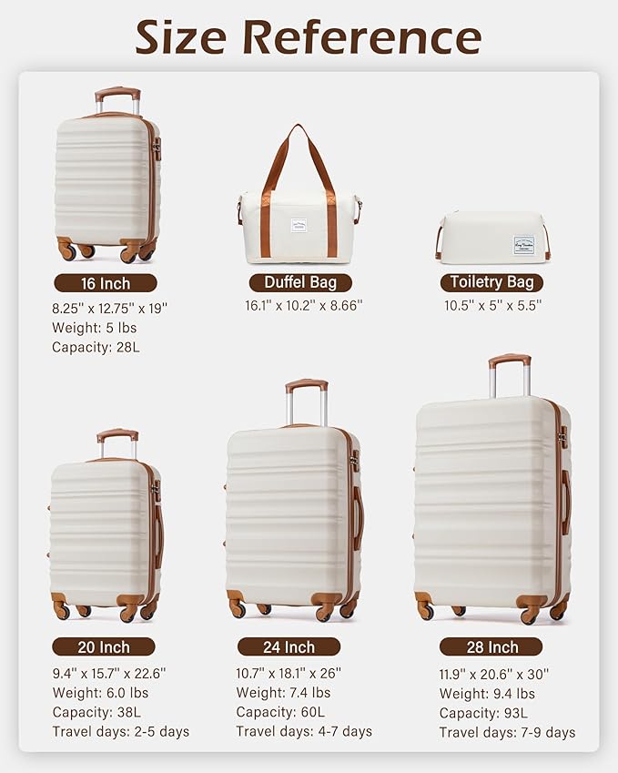 LONG VACATION Carry On Luggage Sets 3 Piece 20 Inch Suitcase Set, ABS+PC Hardshell Lightweight Travel Luggage with Spinner Wheels & YKK Zipper TSA Lock (BEIGE-BROWN, 20 Inch)