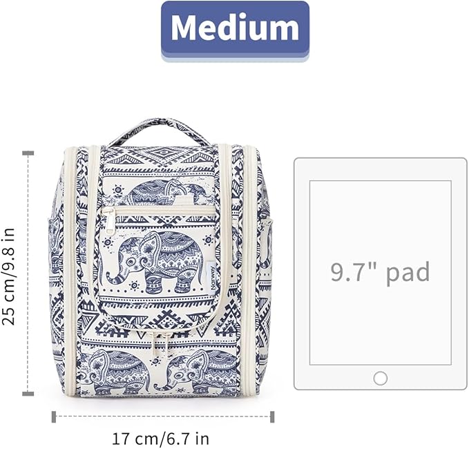 Narwey Small Hanging Toiletry Bag Women Travel Makeup Bag Organizer Toiletries Bag for Travel Size Essentials Accessories Cosmetics (Medium, Elephant)