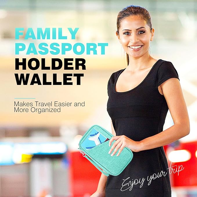 Passport Holder Family RFID Travel Document Organizer for Women Waterproof Passport Wallet Men Portable Case for Cards, Boarding Pass, ID, Money, Tickets with Zipper