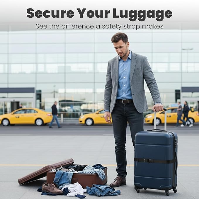 Luggage Straps for Suitcases, Adjustable Travel Suitcase Belts with Buckle Closure, Designed for Carry-On and Checked Luggage, Reusable Travel Accessory, Black - Pack of 4