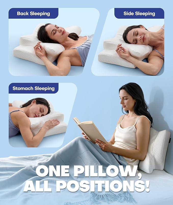 Emircey Clinical-Level Relief Cervical Neck Pillow for Sleeping, Orthopedic Contour Memory Foam Pillow for Side Sleepers, Cooling Reading Pillow for Neck Relief, Ergonomic for Back Stomach Sleepers