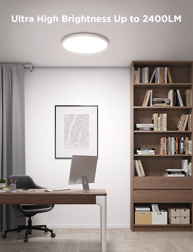 Govee Smart Ceiling Light, RGBIC 2400LM 2700K-6500K 12 Inch 1 Pack White | RGBIC LED Flush Ceiling Light Fixture, 2400LM DIY Colors, Works with Matter Alexa for Bedroom, Living Room