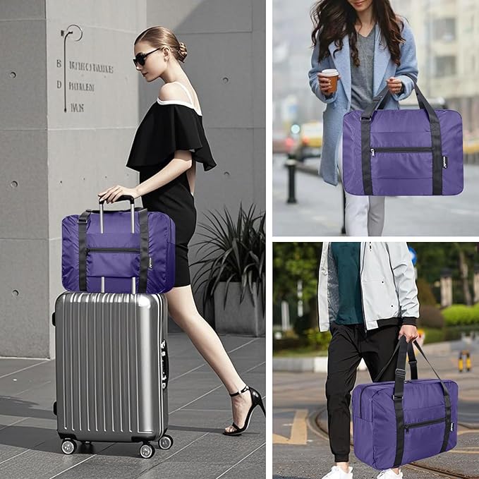 Foldable Travel Duffle Bag, Airlines Approved Carry On Bag Weekender Overnight Bag for Men Women, 40L (Purple)