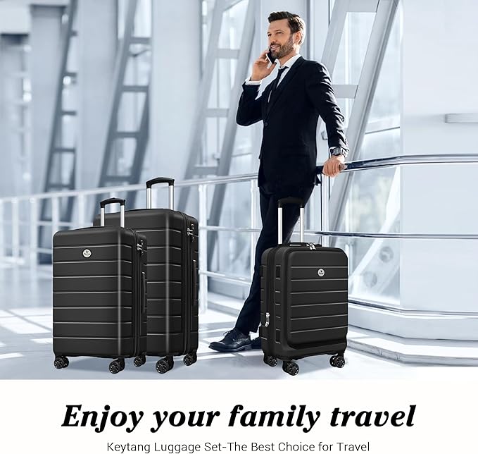 Classic 3-Piece Luggage Set with TSA Lock, PC+ABS Durable Lightweight Suitcase with Spinner Wheels, Hardshell Expandable Carry-On Luggage for Business Family Travel, 20/24/28 inch, Black