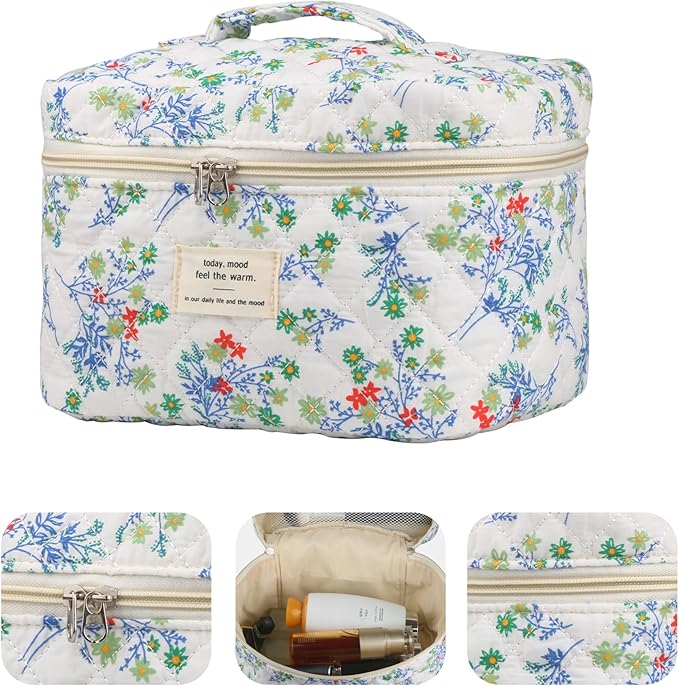 Cute Makeup Bag for Women(2 Pcs), Travel Cosmetic Bags, Quilted Coquette Aesthetic Floral Toiletry Organizer Bag (48 - Red Green/4PCS)