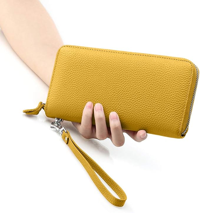 Moflycom Womens Wallet RFID Blocking Genuine Leather Zip Around Wallet Clutch Wristlet Travel Long Purse for Women