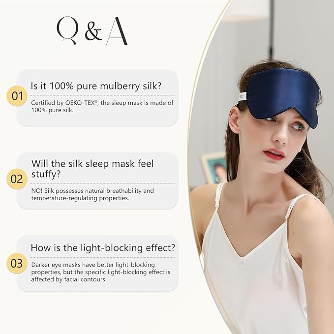 ZIMASILK 100% Natural Silk Sleep Mask Blindfold,Adjustable Super-Smooth Soft Eye Mask for Sleep with Bag (Methyl Blue)